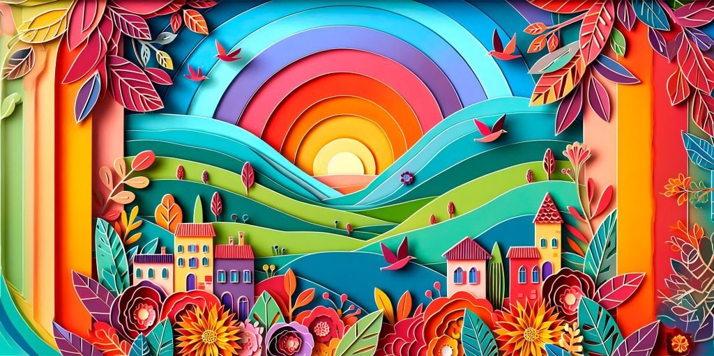 paisaje  colorido hecho a mano
